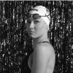 Jessica Long in Swim cap and suit black and white portrait